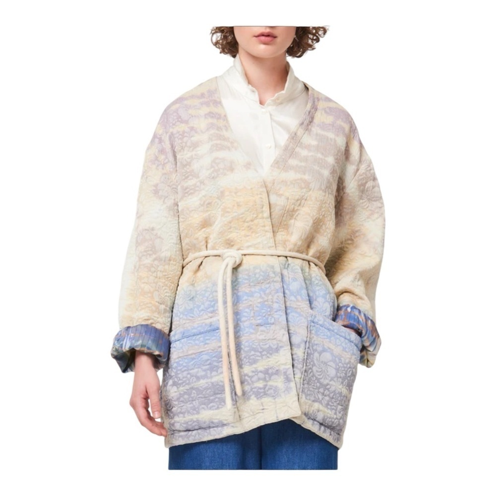 Raquel Allegra Quilted Tie Waist Rainbow Halo Overcoat Jacket Size XS NWT - Picture 12 of 15